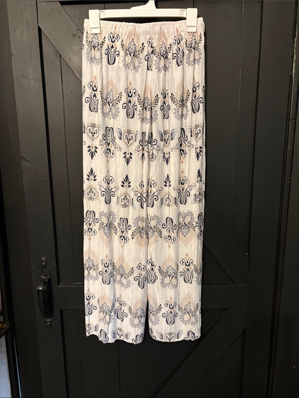 Wide Leg Printed Palazzo Pants - Navy & Cream - Picture 6 of 6